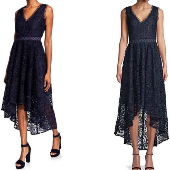 Shoshanna Dresses & Skirts - NWT Shoshanna Midnight Allona V-neck Eyelet Lace High Low Dress  Size: 10 Navy